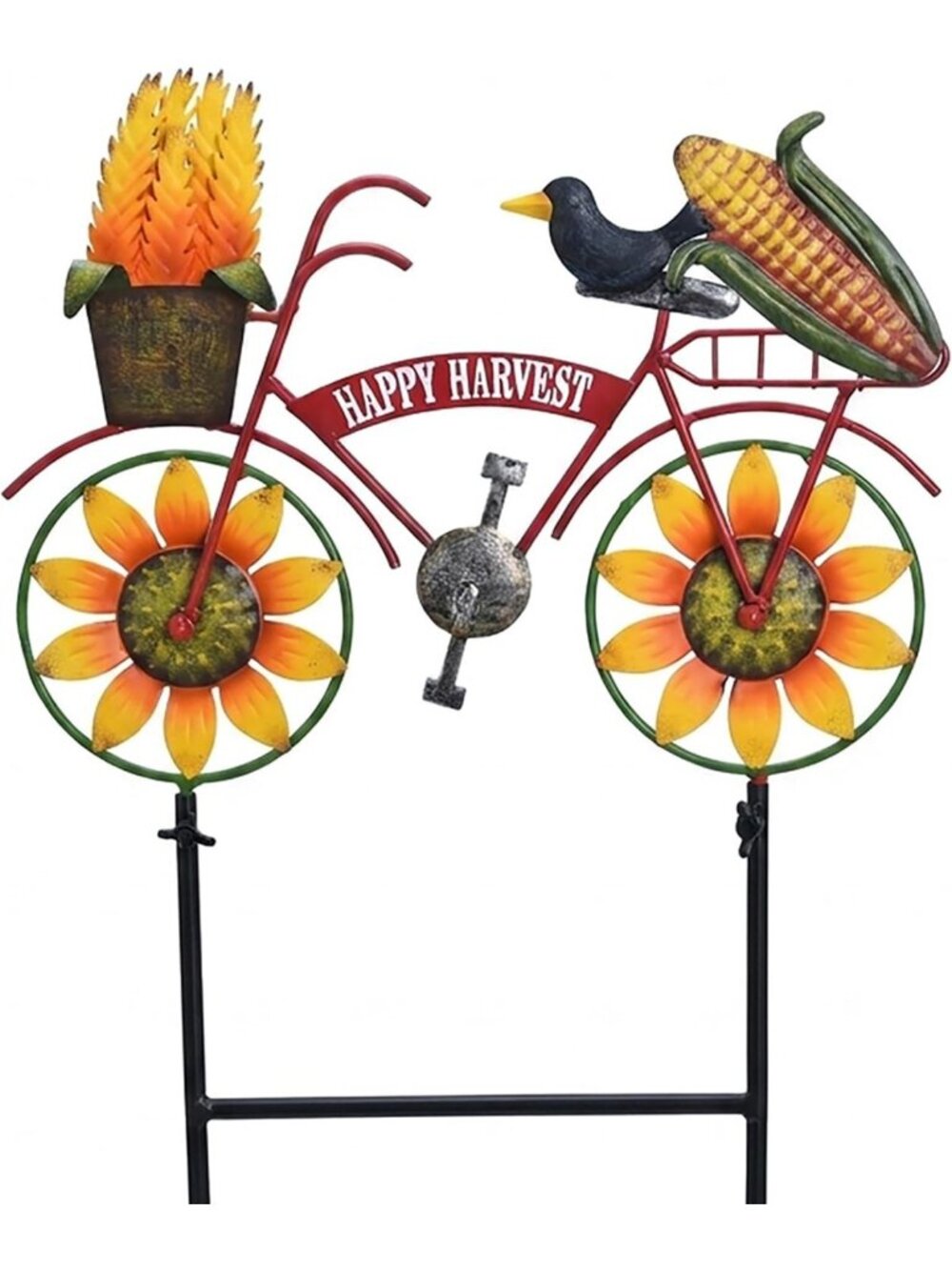 Fall Outdoor Decor Metal Garden Stakes - Sunflower Bicycle Yard Art for Lawn